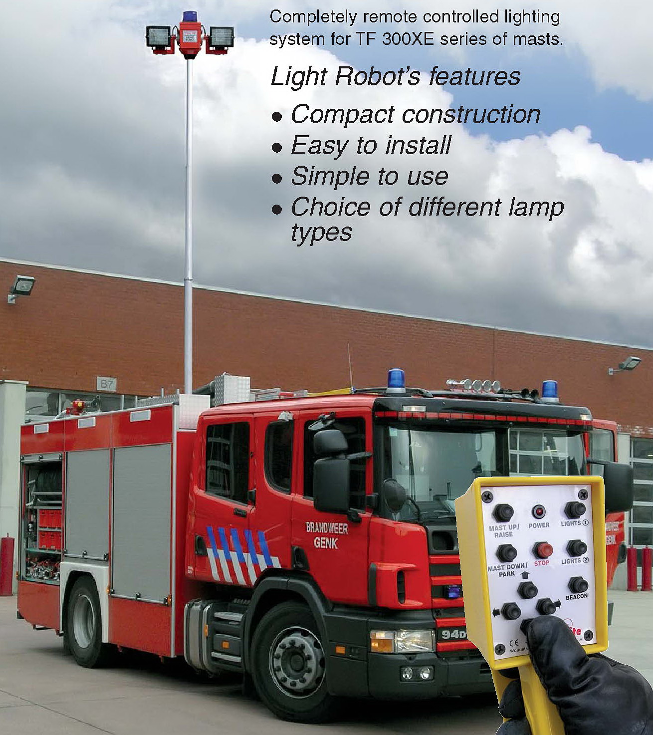 TF300XE Remote Controlled Lighting Robot on a Fire Engine