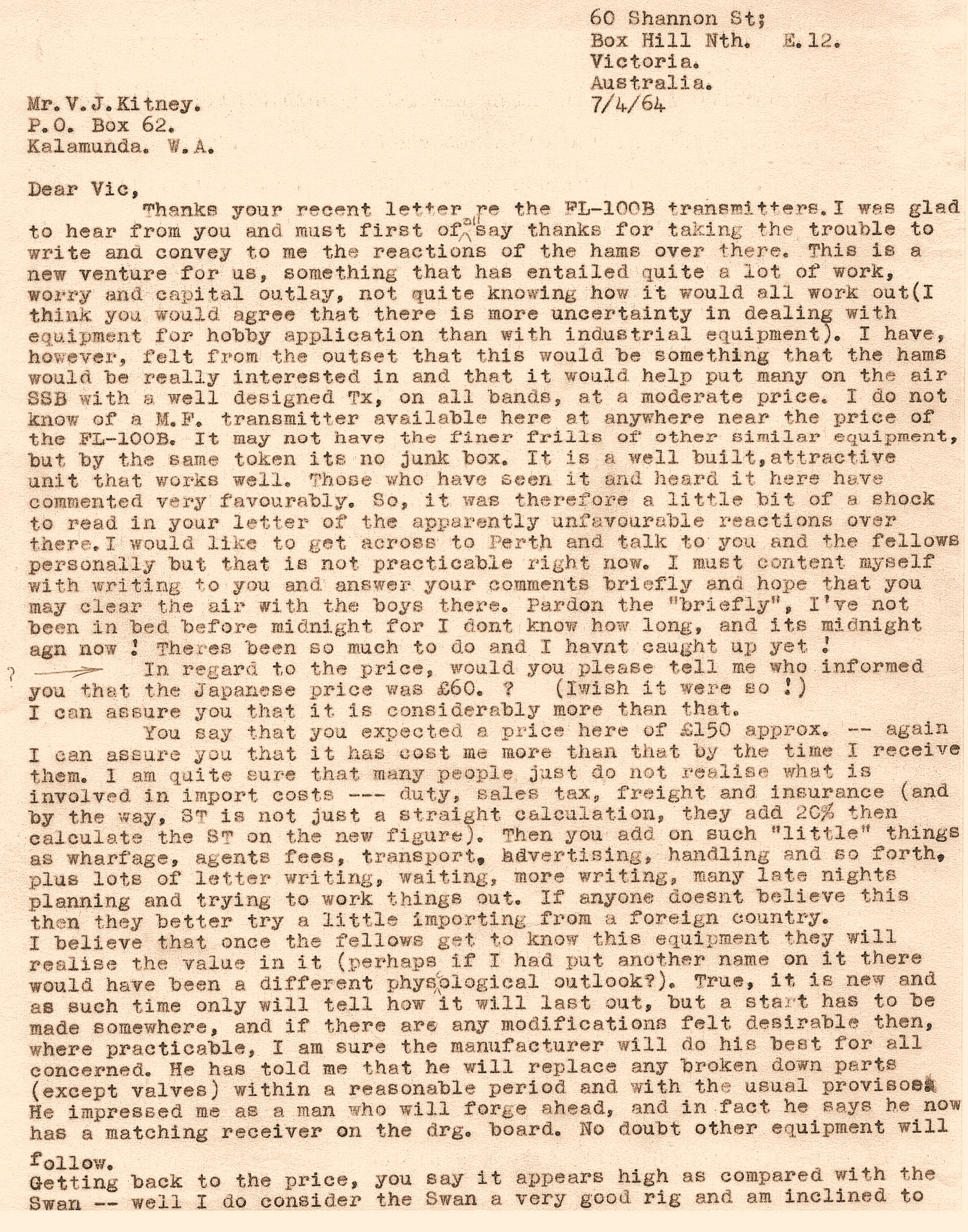 Fred Bail's Letter 1