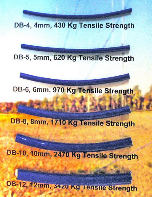Debeglass Guy Wire Sizes, 4, 5, 6, 8, 10 & 12 mm diameter